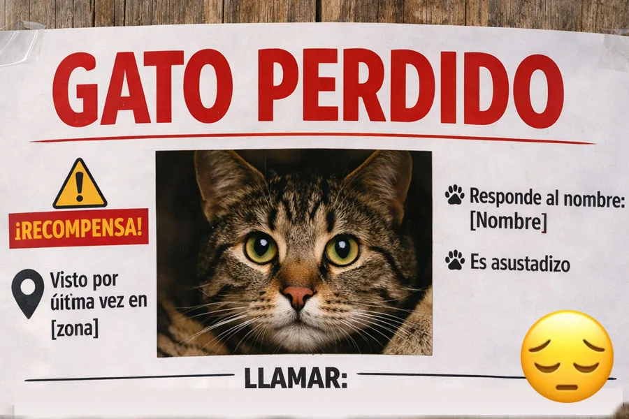 Letrero de gato perdido.