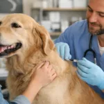 Veterinario aplicando vacuna a perro