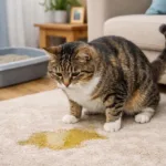 gato doméstico orinando fuera del arenero